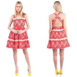 Marchesa Notte Red + Cream Dress